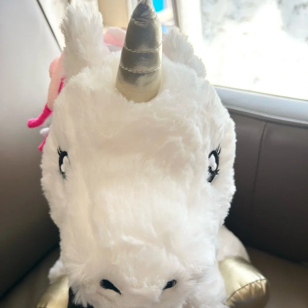 Claire's White Unicorn Plush 14”inch Aurora with Gold and Pink Details